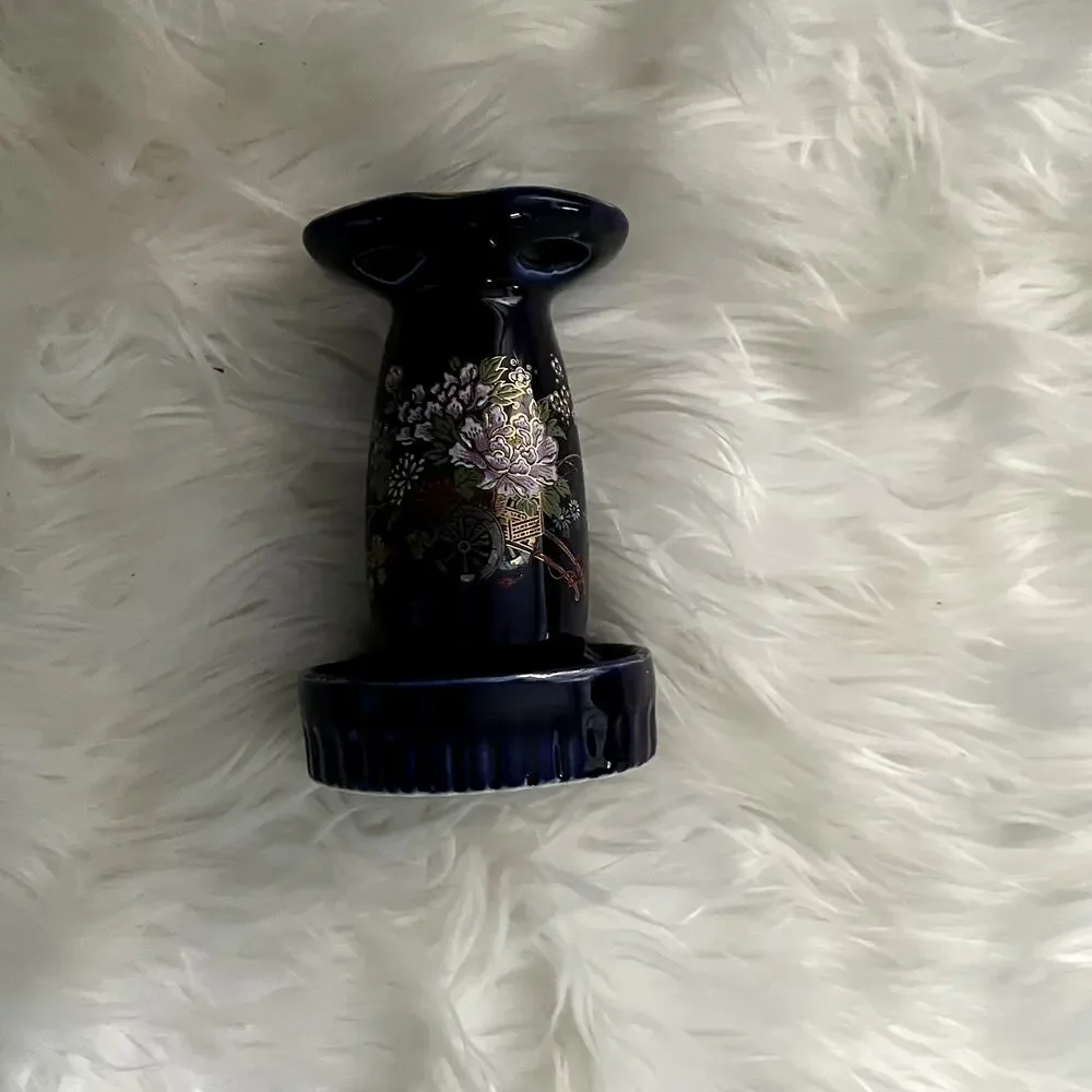 Vintage Kutani Japanese porcelain cobalt blue cloisonne toothbrush holder
